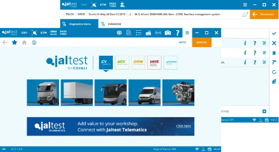 Jaltest CV diagnostics software menu
