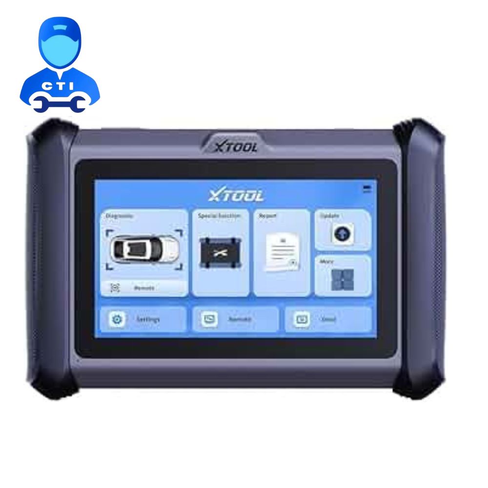 Xtool XT70 7-inch diagnostic scanner displaying car diagnostic software interface with special functions and update options, for professional workshop use.